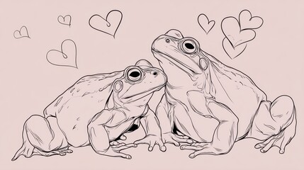 Obraz premium Two frogs in love, surrounded by hearts (1)