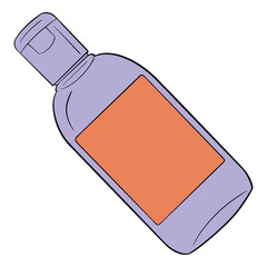 Cosmetic bottle packaging. Shampoo, soap, tonic. Drawing isolated on the white background. Hand drawn colorful digital illustration. Sticker for printing. High resolution. Vector EPS10 and IPG