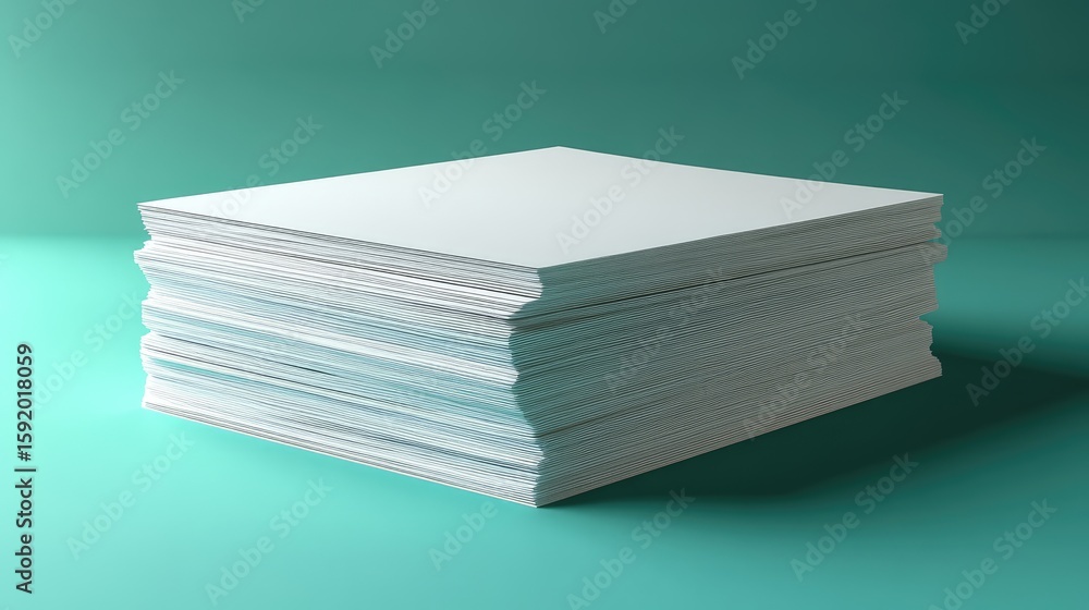 Poster stack of paper sheets on turquoise background