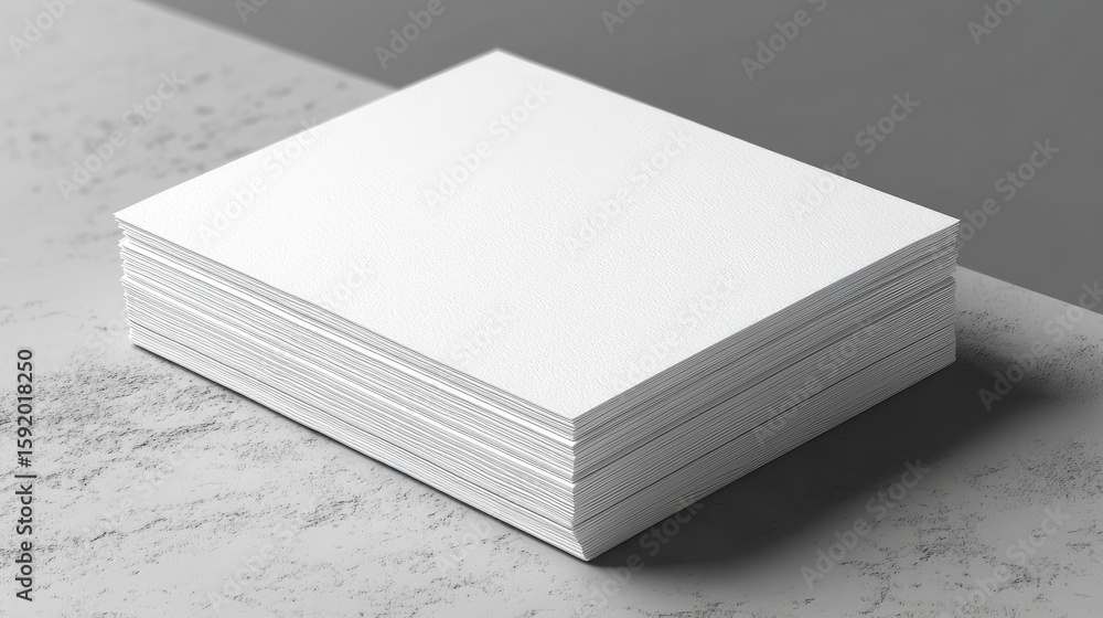 Poster stack of square white paper sheets on a concrete surface
