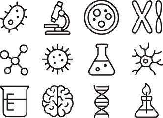 Science and biology icons set with microscope and dna