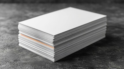 Stack of white business cards mockup on dark surface