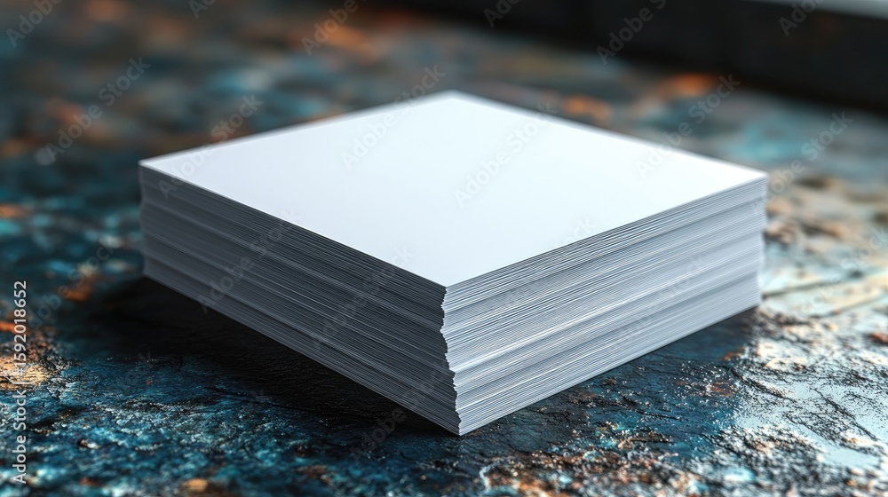 Aufkleber stack of white paper on rustic surface