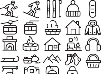 Obraz premium Winter sports and cozy cabin icons skiing snowboarding