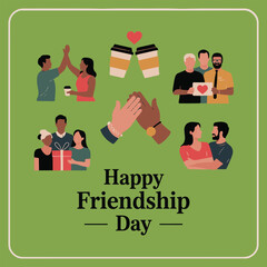 Diverse friends celebrating togetherness with gifts and coffee friendship people