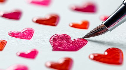 Artistic watercolor hearts and brushstroke details for romantic or creative design