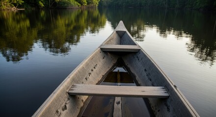 Obraz premium An authentic photograph of a canoe on a tropical jungle river