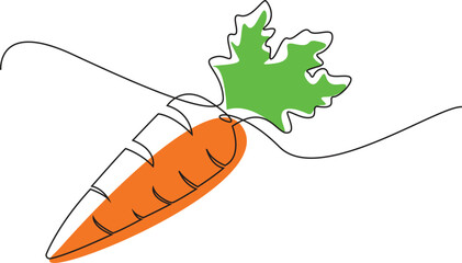 Continuous one line drawing of isolated carrot outline, Simple carrot in continuous one line art drawing design, Growing carrot plant minimalist outline vector. Illustration