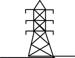 Simple black outline icon of a high voltage electricity pylon on a transpoarent background.