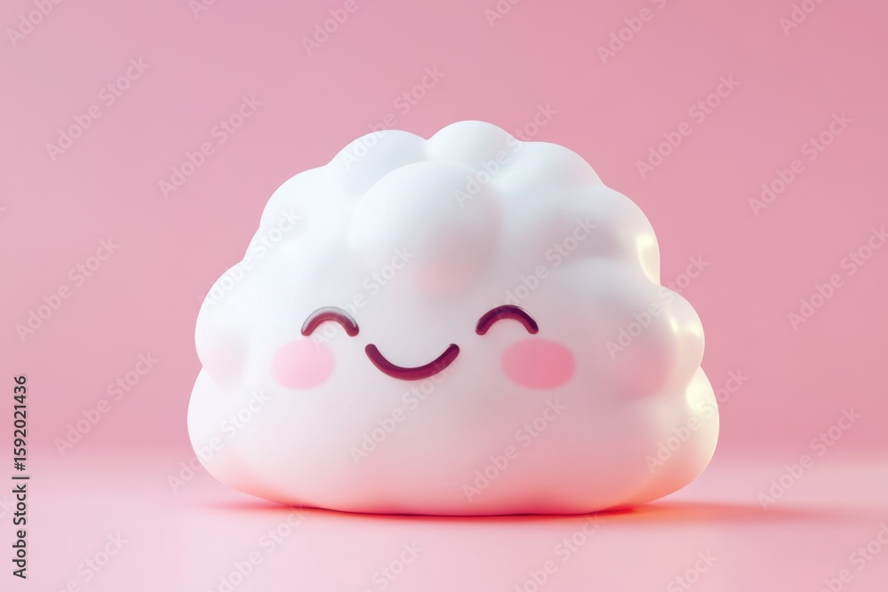 Poster this adorable cartoon cloud features a smiling face on a soft pink background. ideal for adding char