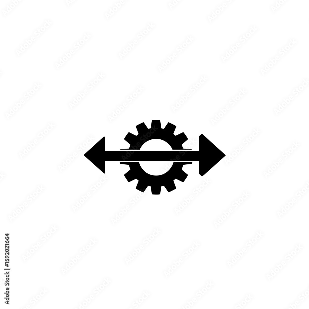 Poster gear with left and right arrows icon showing horizontal settings adjustment in vector design