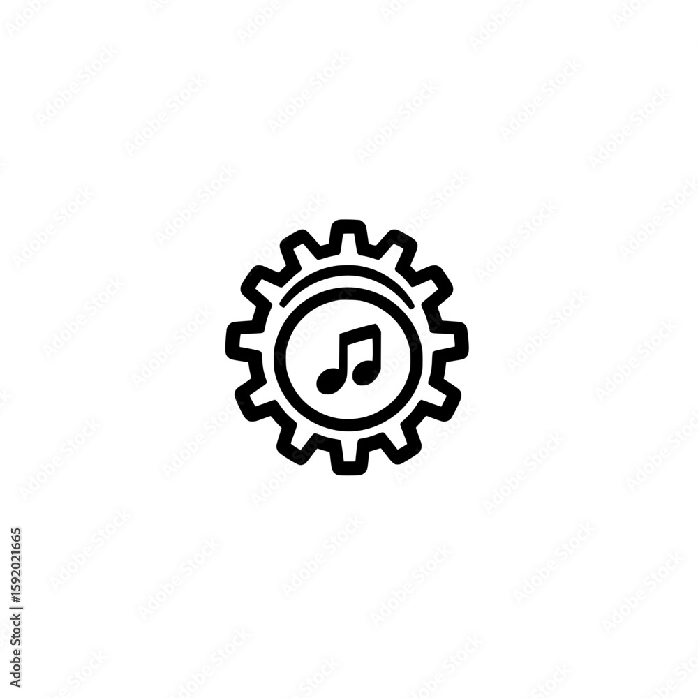 Poster gear with music note icon representing audio settings and sound system control in vector style