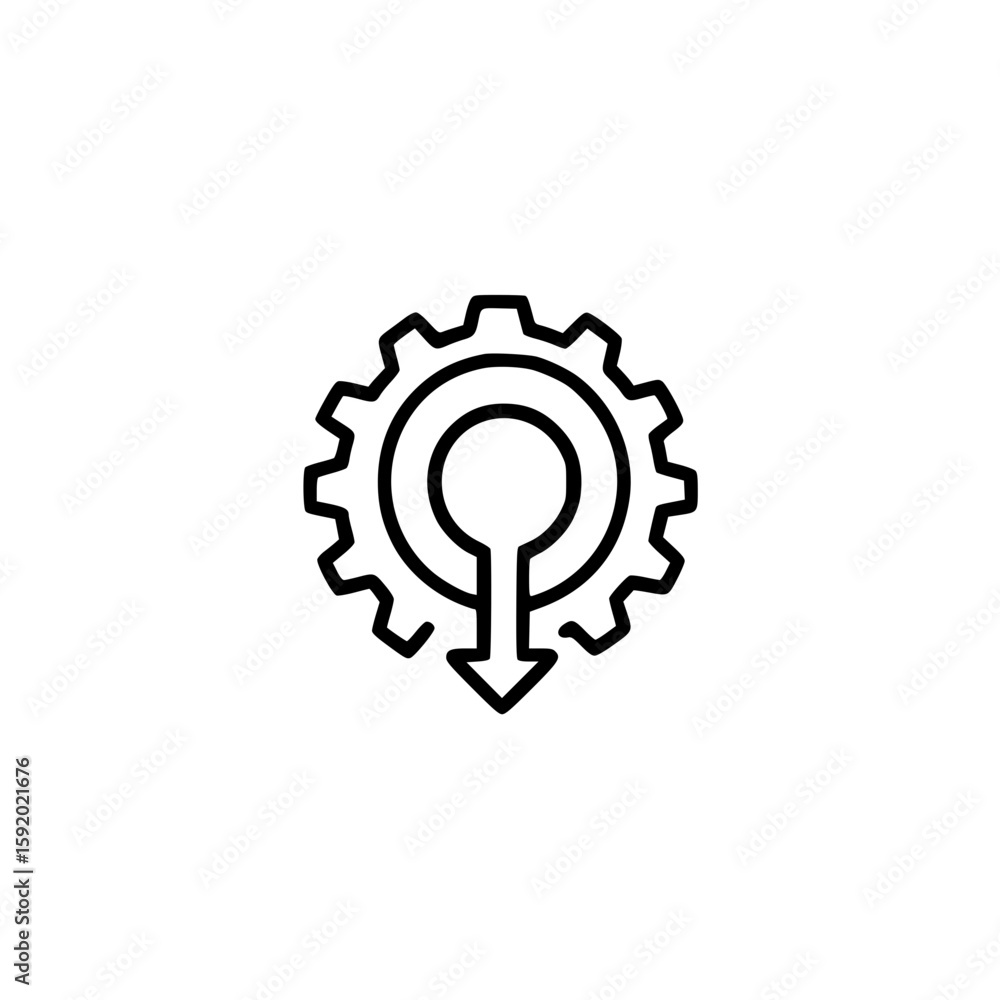 Poster gear with downward arrow icon representing system update and configuration control in vector