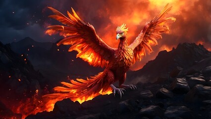 A glowing phoenix perched on an ancient, rune-covered pedestal, cinematic fantasy and mythology desktop wallpaper backdrop, cinematic HDR vibrant theme colors, promo movie sales poster banner