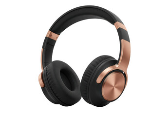 Stylish black rose gold headphones isolated on transparent background transparent background