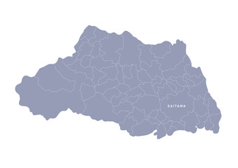 グレー色の日本地図, 埼玉県の行政区分付き地図, Gray colored map of Japan, Saitama prefecture