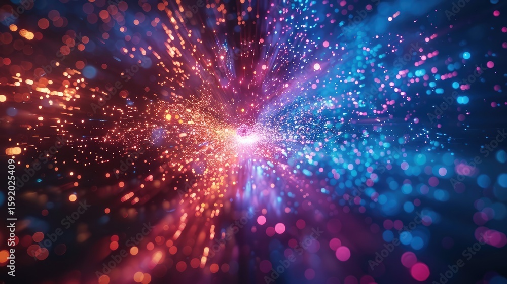 Poster Abstract picture colorful light particle with digital technology style design connecting become dynamic of electric wave movement represent about flowing of data or structure of network system. AIG53.