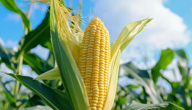 Golden maize cobs are suspended	