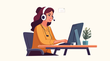Professional Call Center Worker Providing 24/7 Customer Support Service with Headset