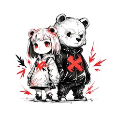 Rebellious Duo: Bear and Girl in Urban Style