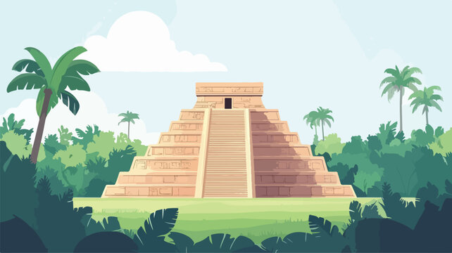 Majestic Aztec Pyramid Surrounded by Lush Jungle - Ancient Civilization Concept