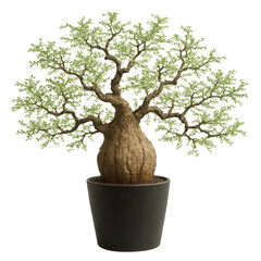 Artistic Operculicarya pachypus tree with thick textured trunk and sparse foliage  transparent background