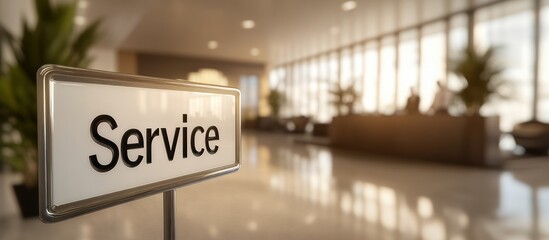 Lobby Service Sign; Office Reception; Sunlit Background
