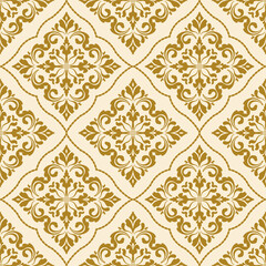 Golden Cream Damask Pattern seamless vector with classic damask pattern for luxury damask pattern wallpaper and elegant damask pattern background use.