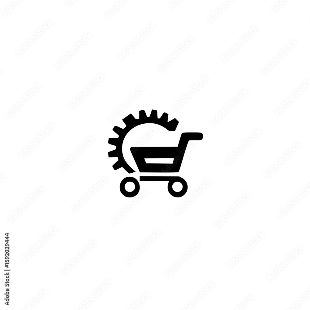 Poster gear with shopping cart icon representing e-commerce settings and online store management vector
