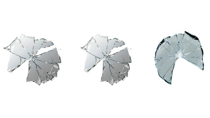 Three Broken Glass Fragments with Jagged Edges on white or transparent background.
