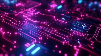 Obraz premium Abstract Circuit Board with Glowing Pink and Blue Lights Illustration