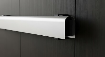 Elegant silver bar on dark wood background, Sleek design element for modern interiors against dark wood