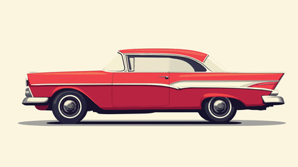 Classic Vintage Car Vector Illustration on City Street Background