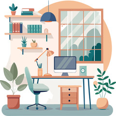 Fototapeta premium Modern Office Workspace – Flat Vector Illustration.eps