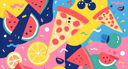 pizza and fruits pattern