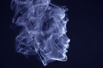 Ethereal blue smoke forming a human profile against a dark background