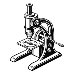 Detailed Line Art Illustration of a Vintage Microscope Featuring Intricate Gears and Mechanisms for Scientific Exploration and Discovery