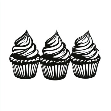 Three cupcakes in a horizontal row