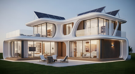 Futuristic Smart Home with Solar Panels and Modern Architecture