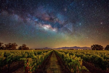 Obraz premium Milky Way over vineyard at night