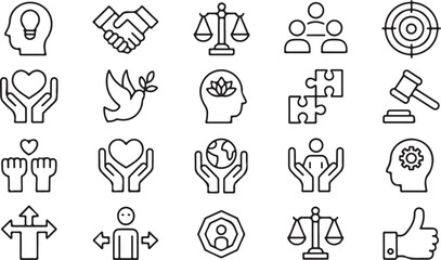 Black and white line art icons representing concepts