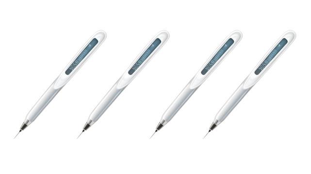 Four White Digital Pens with Blue Screens in Diagonal Line on white or transparent background.
 - Powered by Adobe