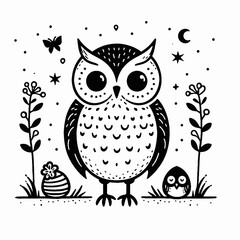 Fototapeta premium owl on a branch, owl on white background, owl, owl in the night, owl on a tree, owl on white, owl with wings, owl on tree branch