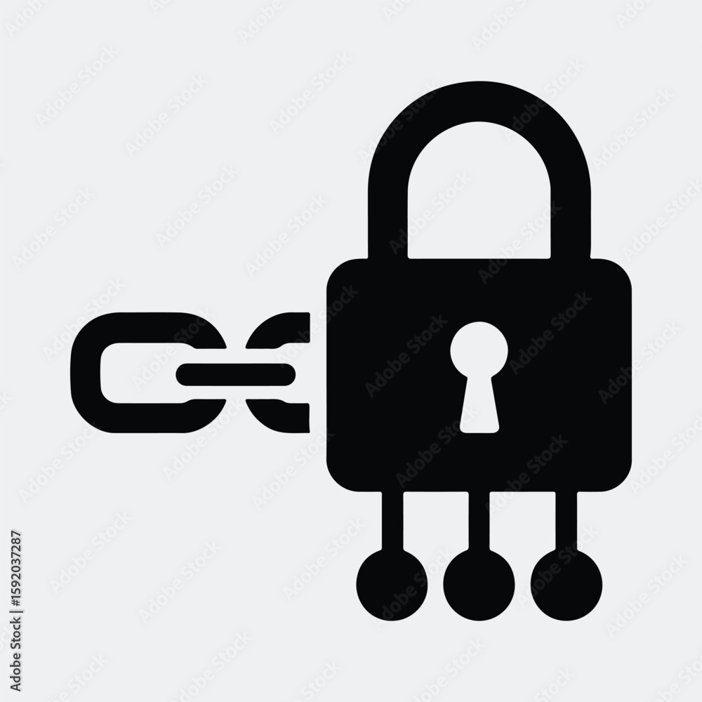 Poster silhouette blockchain security padlock connecting technology vector illustration