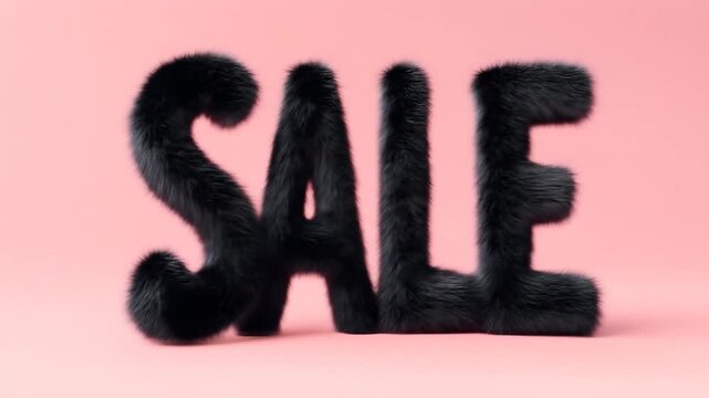 Black furry letters spelling SALE on a pink background