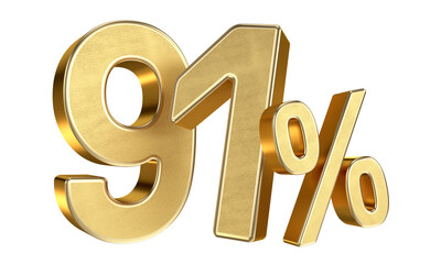 Golden 91 Percent Isolated on Transparent Background