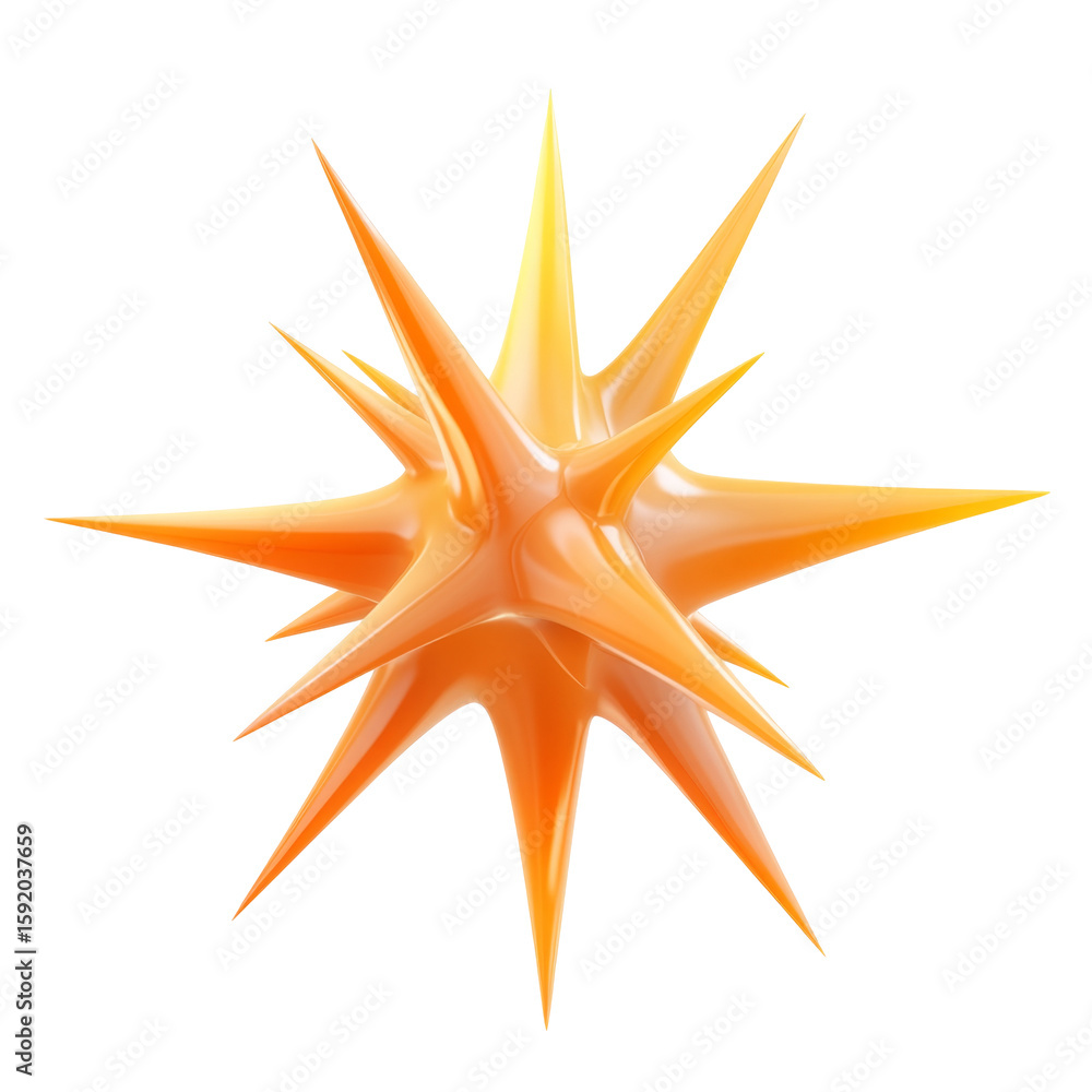 Poster bright orange spiky sphere shape with unique sharp points and smooth glossy surface