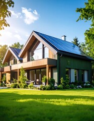 Modern eco-friendly house with solar panels