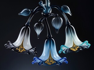 Glass flower chandelier with dark background.