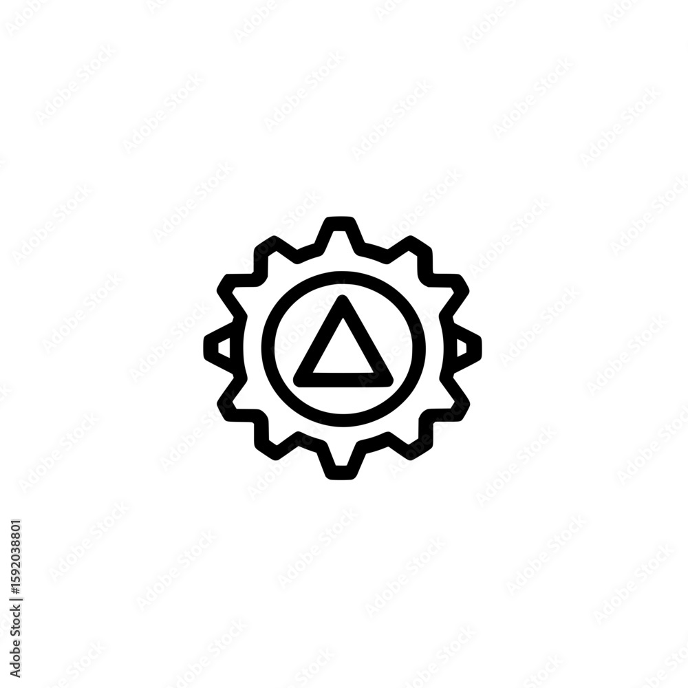 Poster gear with triangle icon representing system warning and technical alert configuration vector